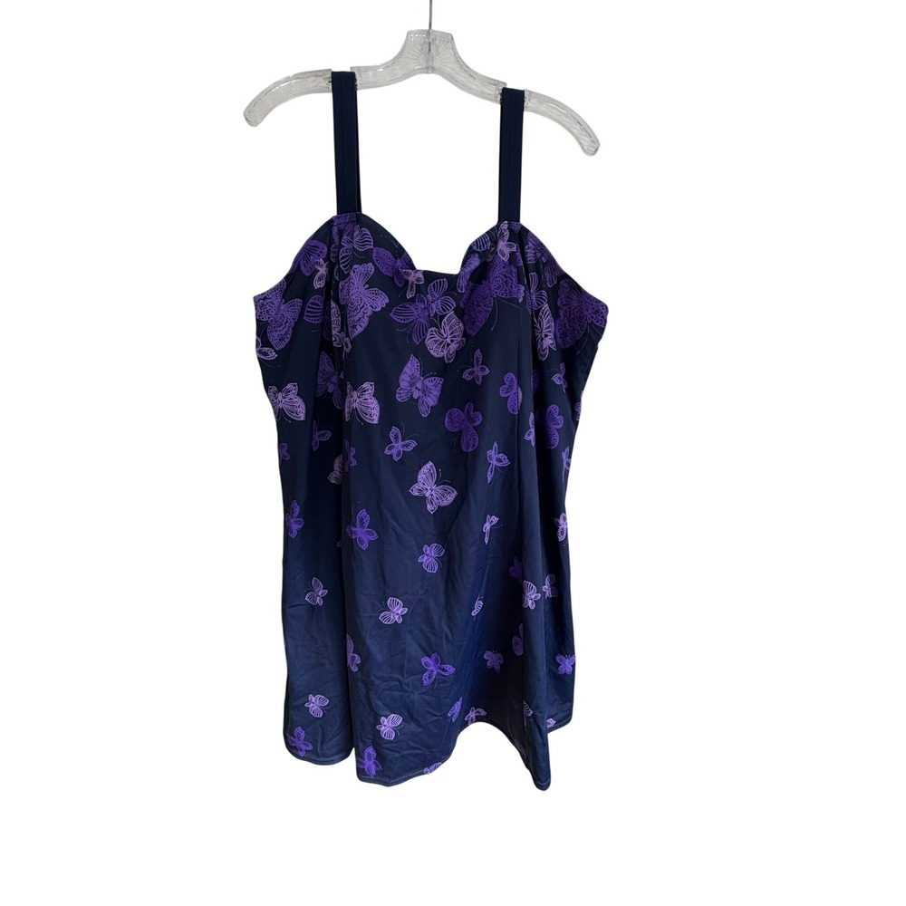 Swimsuits For All Purple Butterfly Print Swimdress Navy Blue Size 30 63-0099-0